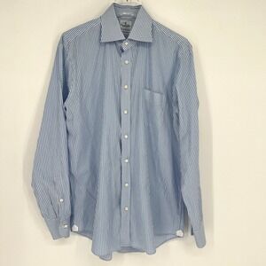 Emanuel Berg Shirt Mens 42 / 16.5 Blue Striped Preppy Career Classic Suiting